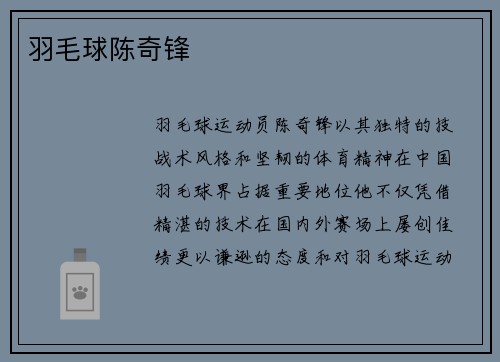 羽毛球陈奇锋